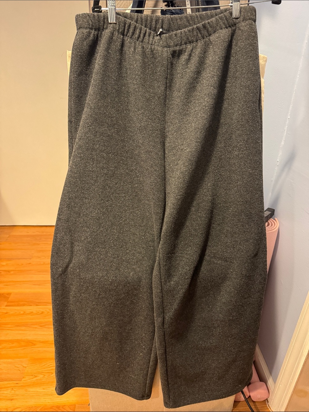 Zara Wide-Leg Elastic Waist Pants in Charcoal Gray